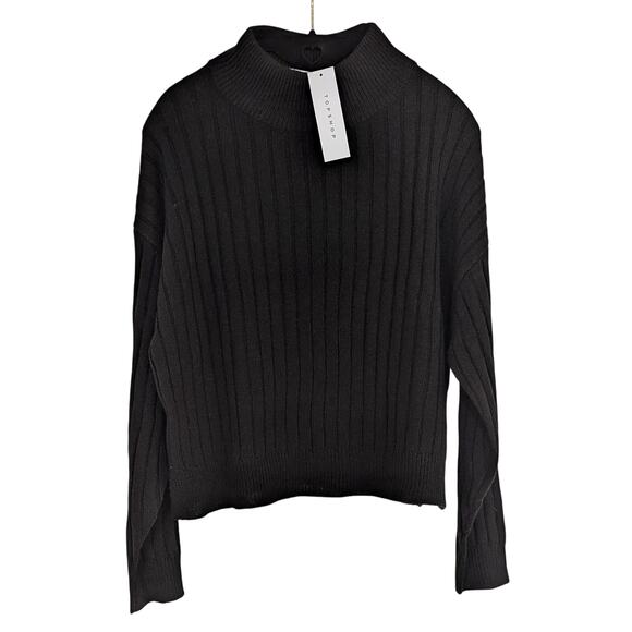 Black Knit Ribbed Sweater Funnel Neck Topshop - Picture 1 of 12